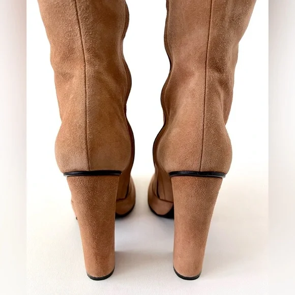GUCCI | Lillian Horsebit Beige Tan Suede Leather Tall Knee High Heel Boot EU 37 - Picture 6 of 16